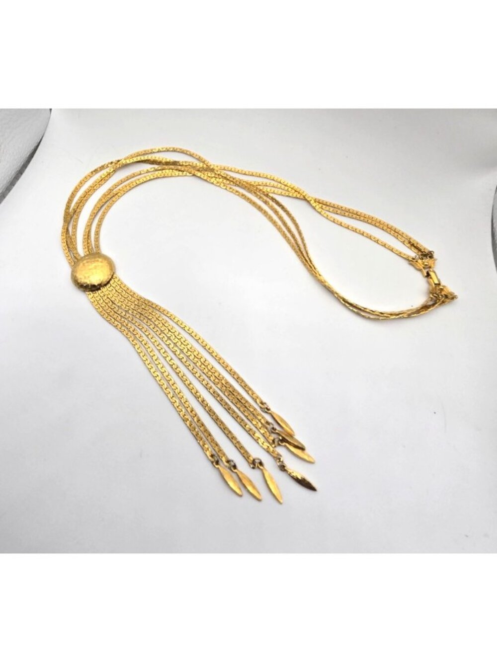Vintage D'Orlan Liquid Gold Multi Strand Lariat Necklace 34" Waterfall Fringe